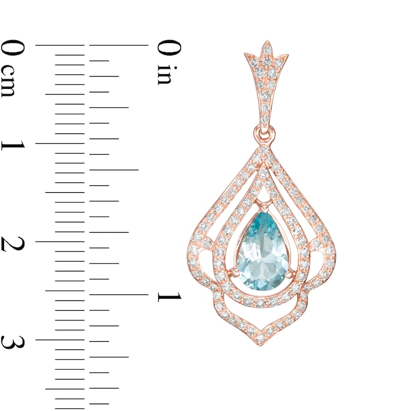 Main Image 2 of EFFY™ Collection Pear-Shaped Aquamarine and 1/2 CT. T.W. Diamond Drop Earrings in 14K Rose Gold