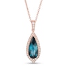 Thumbnail Image 1 of EFFY™ Collection Elongated Pear-Shaped London Blue Topaz and 1/5 CT. T.W. Diamond Teardrop Pendant in 14K Rose Gold