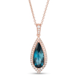 EFFY™ Collection Elongated Pear-Shaped London Blue Topaz and 1/5 CT. T.W. Diamond Teardrop Pendant in 14K Rose Gold