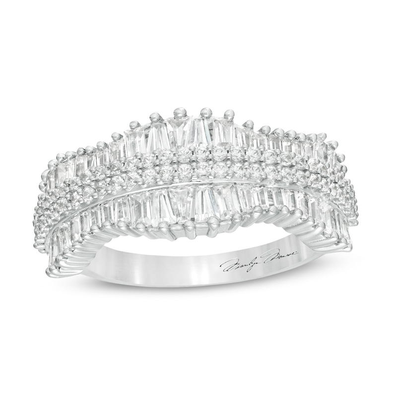 Marilyn Monroe™ Collection 1 CT. T.W. Baguette and Round Diamond Concave Ring in 10K White Gold