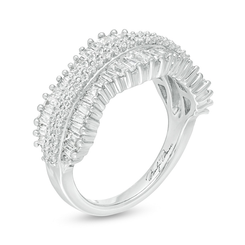 Marilyn Monroe™ Collection 1 CT. T.W. Baguette and Round Diamond Concave Ring in 10K White Gold