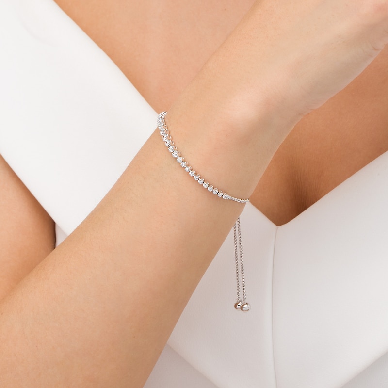 Main Image 3 of Marilyn Monroe™ Collection 1/2 CT. T.W. Journey Diamond Bolo Bracelet in 10K White Gold - 9.5"