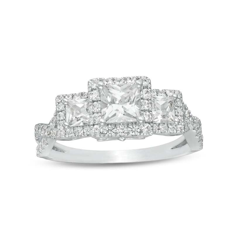 Main Image 1 of 1-1/2 CT. T.W. Princess-Cut Diamond Frame Past Present Future® Engagement Ring in 14K White Gold