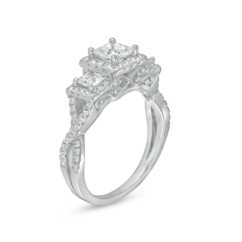Main Image 3 of 1-1/2 CT. T.W. Princess-Cut Diamond Frame Past Present Future® Engagement Ring in 14K White Gold
