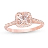 Thumbnail Image 1 of 6.0mm Cushion-Cut Morganite and 1/8 CT. T.W. Diamond Frame Bypass Layered Shank Ring in 10K Rose Gold