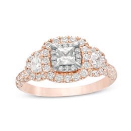 1-1/4 CT. T.W. Princess-Cut Diamond Frame Past Present Future® Engagement Ring in 14K Rose Gold