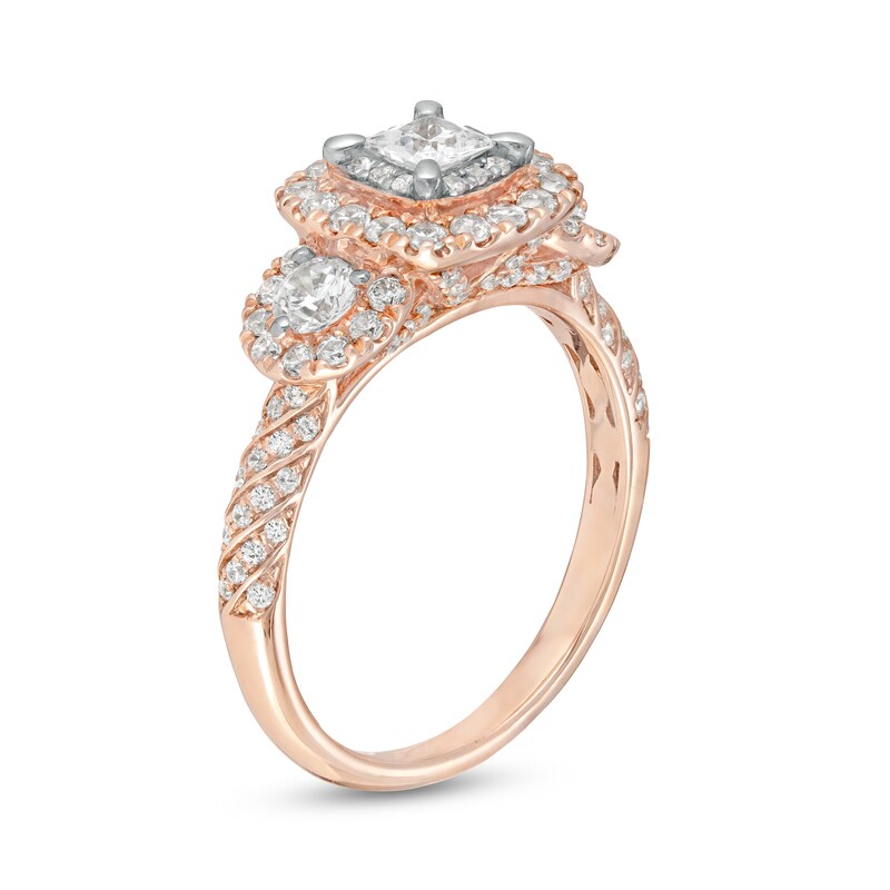 Main Image 3 of 1-1/4 CT. T.W. Princess-Cut Diamond Frame Past Present Future® Engagement Ring in 14K Rose Gold