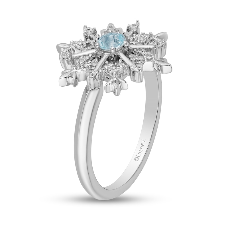 Enchanted Disney Elsa Aquamarine and 1/8 CT. T.W. Diamond Snowflake Ring in Sterling Silver