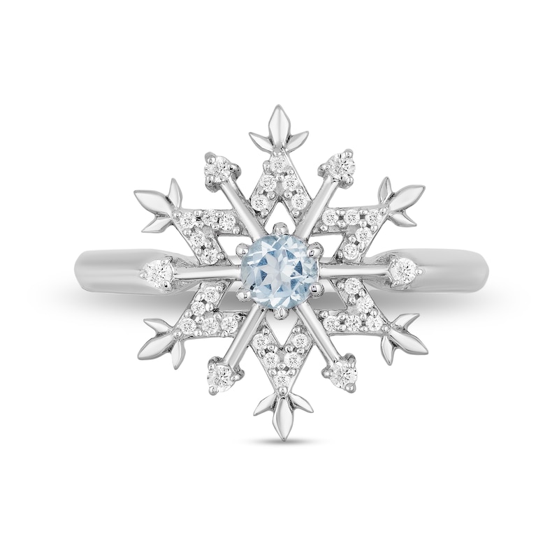 Main Image 3 of Enchanted Disney Elsa Aquamarine and 1/8 CT. T.W. Diamond Snowflake Ring in Sterling Silver