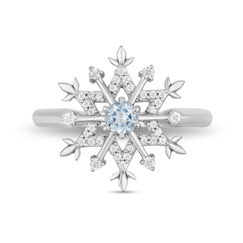 Enchanted Disney Elsa Aquamarine and 1/8 CT. T.W. Diamond Snowflake Ring in Sterling Silver