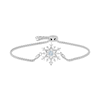 Thumbnail Image 0 of Enchanted Disney Elsa 4.0mm Aquamarine and 1/6 CT. T.W. Diamond Snowflake Bolo Bracelet in Sterling Silver - 9.0"