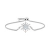 Thumbnail Image 1 of Enchanted Disney Elsa 4.0mm Aquamarine and 1/6 CT. T.W. Diamond Snowflake Bolo Bracelet in Sterling Silver - 9.0"