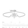 Thumbnail Image 1 of Enchanted Disney Elsa 4.0mm Aquamarine and 1/6 CT. T.W. Diamond Snowflake Bolo Bracelet in Sterling Silver - 9.0"