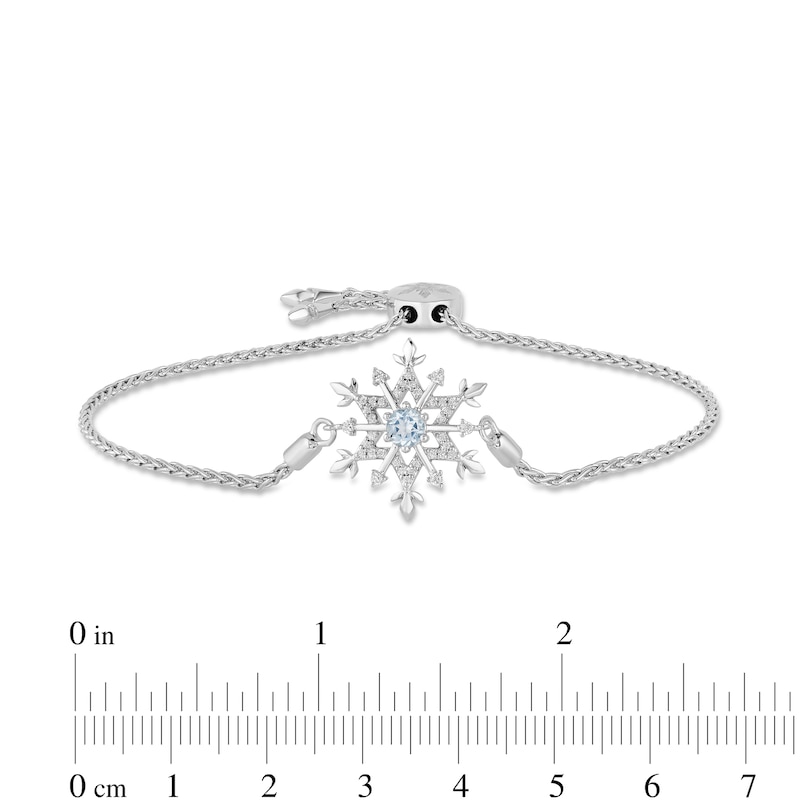 Enchanted Disney Elsa 4.0mm Aquamarine and 1/6 CT. T.W. Diamond Snowflake Bolo Bracelet in Sterling Silver - 9.0"