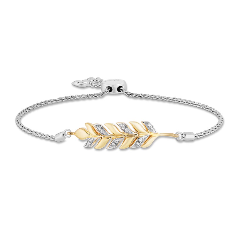 Main Image 1 of Enchanted Disney Anna 1/10 CT. T.W. Diamond Wheat Bolo Bracelet in Sterling Silver and 10K Gold- 9.0"