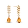 Enchanted Disney Anna Pear-Shaped Citrine and 1/20 CT. T.W. Diamond Wheat Earrings in 10K Gold