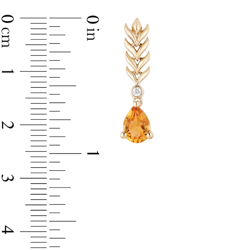 Enchanted Disney Anna Pear-Shaped Citrine and 1/20 CT. T.W. Diamond Wheat Earrings in 10K Gold