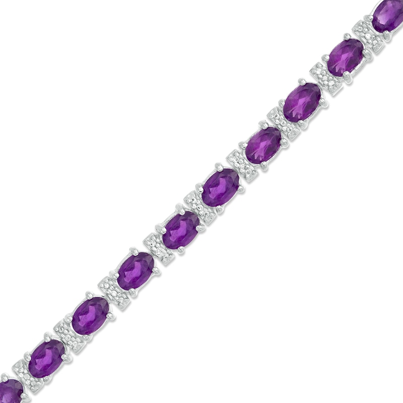 Main Image 1 of Oval Amethyst and Diamond Accent Tennis Bracelet in Sterling Silver - 7.5"