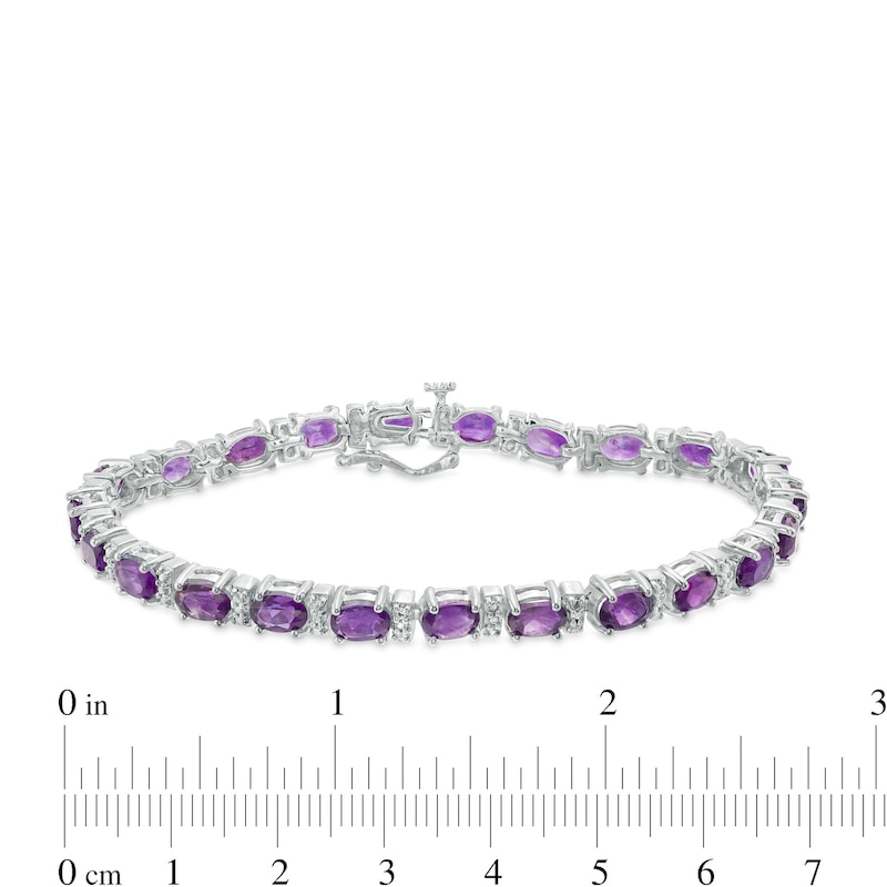 Main Image 3 of Oval Amethyst and Diamond Accent Tennis Bracelet in Sterling Silver - 7.5"