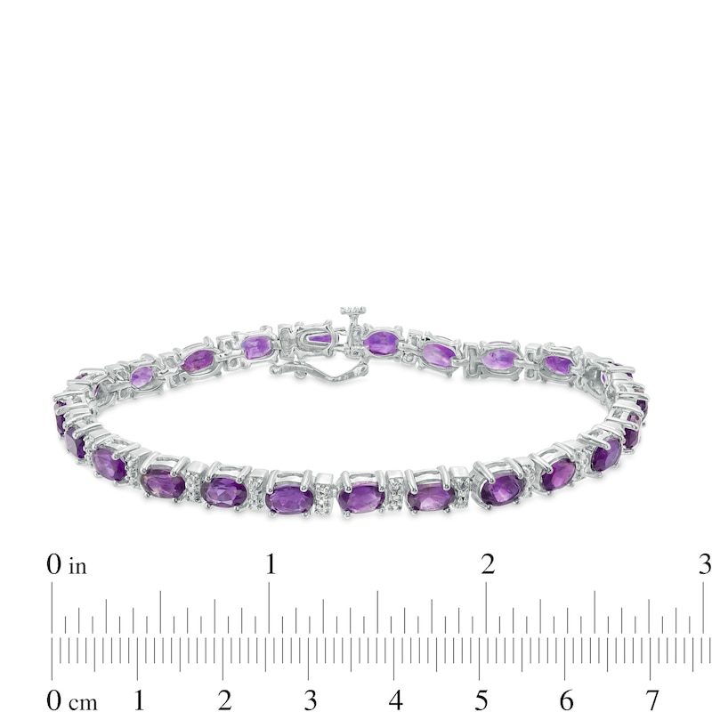 Oval Amethyst and Diamond Accent Tennis Bracelet in Sterling Silver - 7.5"