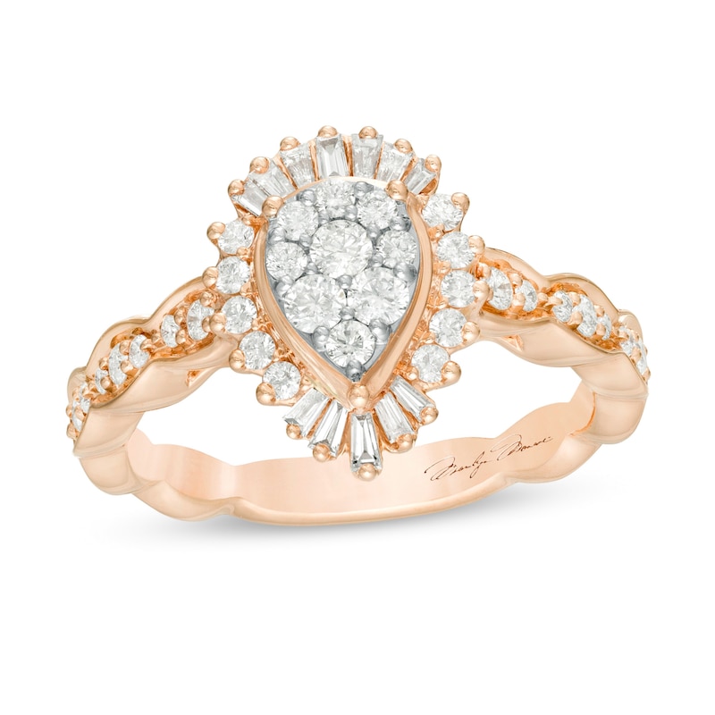 Marilyn Monroe™ Collection 5/8 CT. T.W. Composite Pear-Shaped Diamond Scallop Shank in 14K Rose Gold