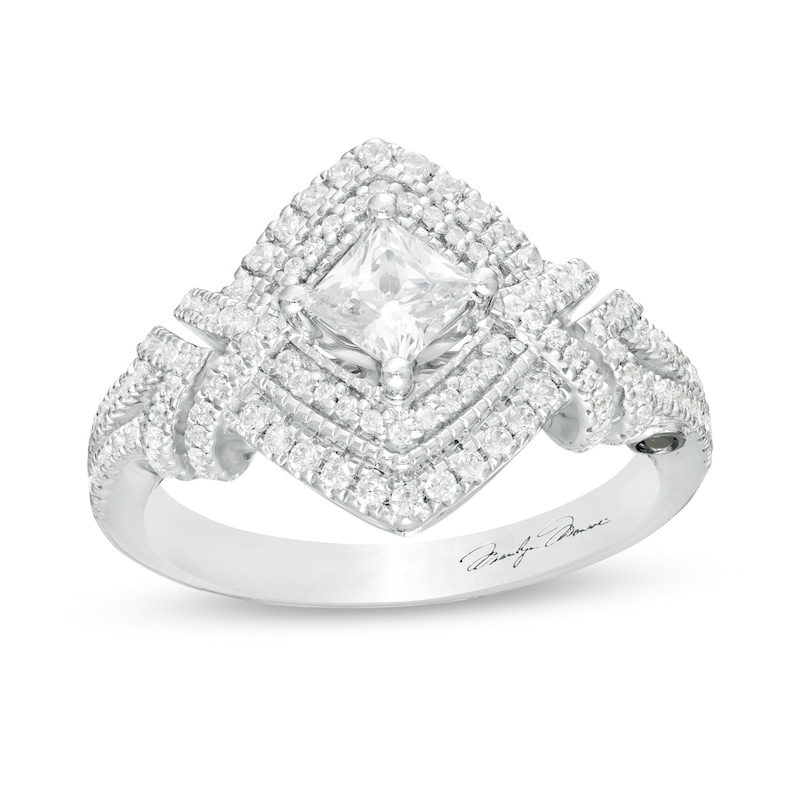 Main Image 1 of Marilyn Monroe™ Collection 1 CT. T.W. Princess-Cut Diamond Frame Vintage-Style Engagement Ring in 14K White Gold