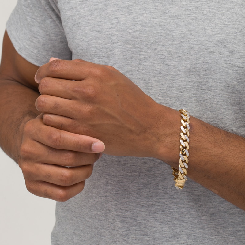 Main Image 2 of 11.3mm Diamond-Cut Alternating Curb Chain Bracelet in 14K Two-Tone Gold - 8.5"