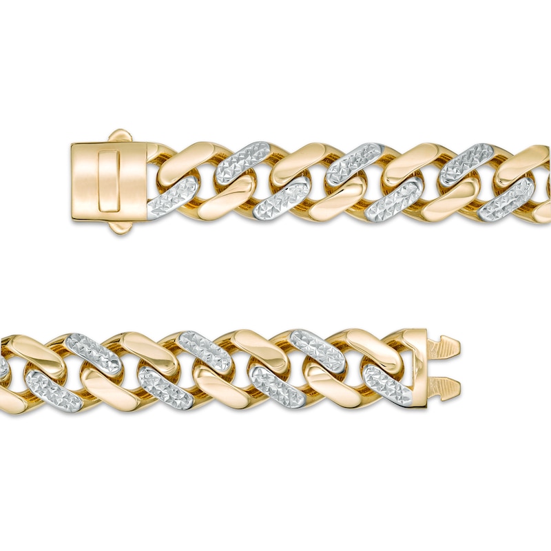 11.3mm Diamond-Cut Alternating Curb Chain Bracelet in 14K Two-Tone Gold - 8.5"