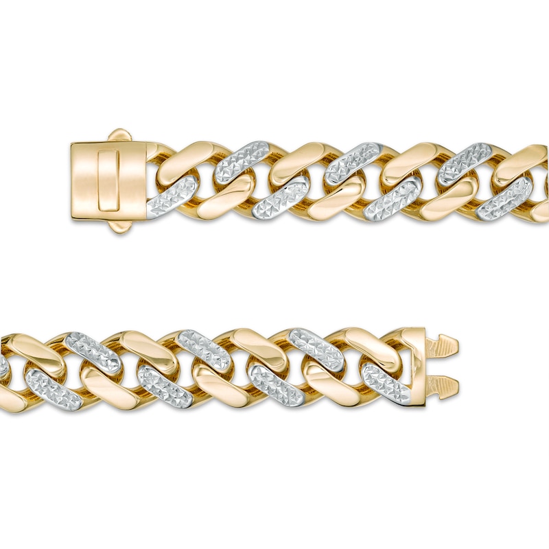 Main Image 3 of 11.3mm Diamond-Cut Alternating Curb Chain Bracelet in 14K Two-Tone Gold - 8.5"