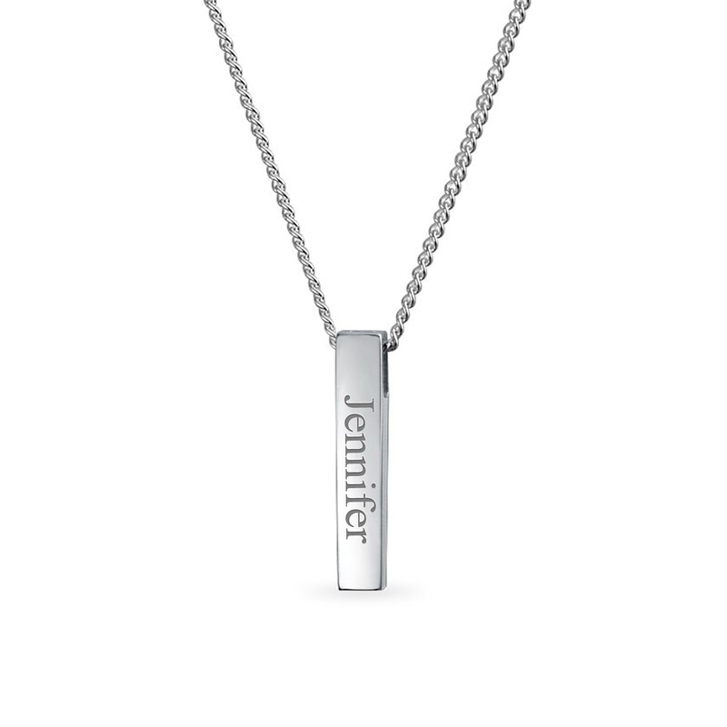 Sterling Silver Vertical Bar Plate Pendant Necklace PERSONALISE ENGRAVE