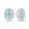 Oval Aquamarine and White Lab-Created Sapphire Rope Double Frame Stud Earrings in Sterling Silver