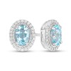 Thumbnail Image 1 of Oval Aquamarine and White Lab-Created Sapphire Rope Double Frame Stud Earrings in Sterling Silver