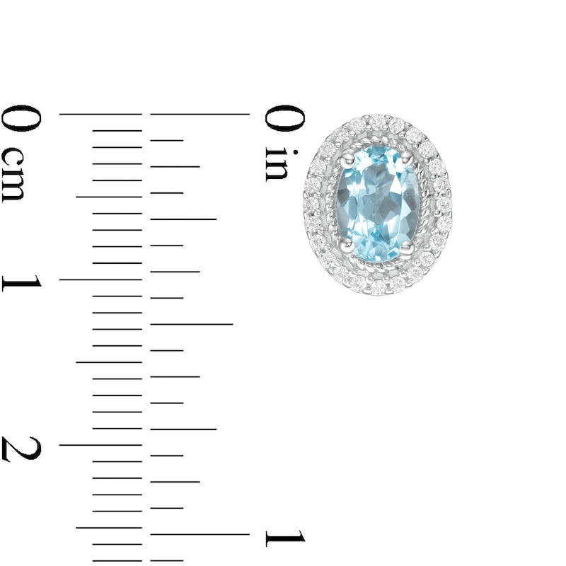 Main Image 3 of Oval Aquamarine and White Lab-Created Sapphire Rope Double Frame Stud Earrings in Sterling Silver
