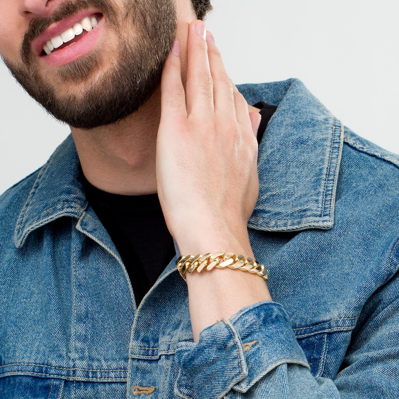 Main Image 2 of Men's 13.5mm Cuban Curb Chain Bracelet in Hollow 14K Gold - 8.5"