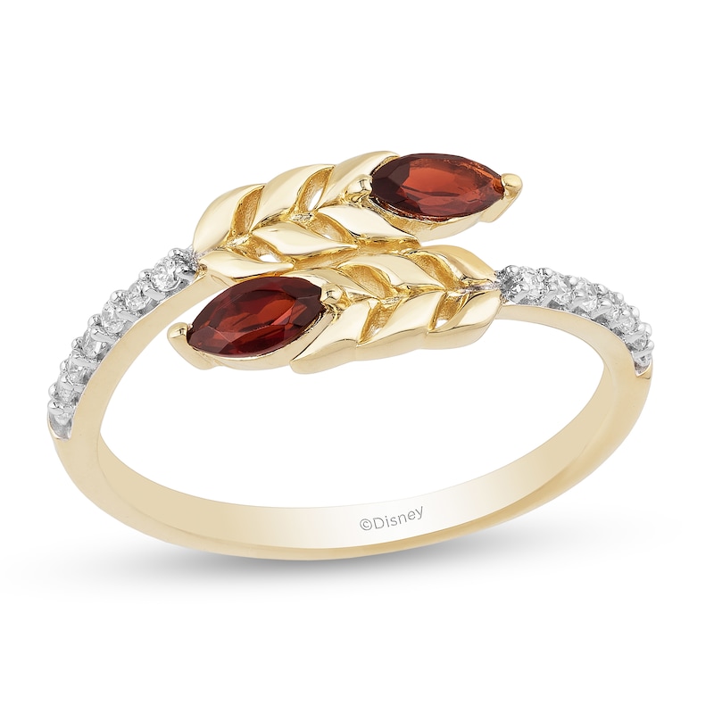 Enchanted Disney Anna Marquise Rhodolite Garnet and 1/10 CT. T.W. Diamond Wheat Wrap Ring in 10K Gold