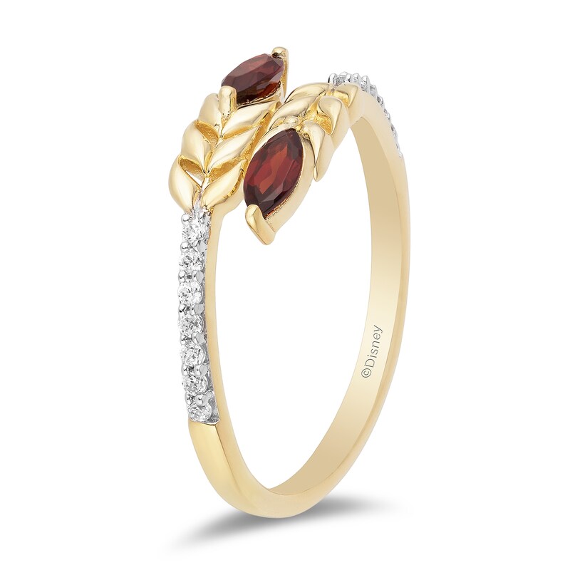 Main Image 2 of Enchanted Disney Anna Marquise Rhodolite Garnet and 1/10 CT. T.W. Diamond Wheat Wrap Ring in 10K Gold