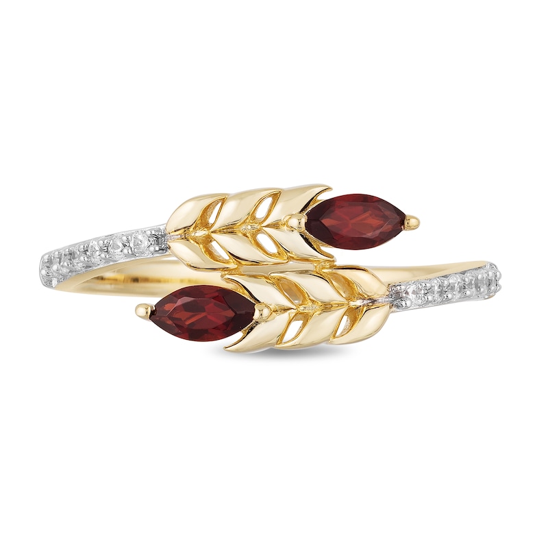 Main Image 3 of Enchanted Disney Anna Marquise Rhodolite Garnet and 1/10 CT. T.W. Diamond Wheat Wrap Ring in 10K Gold
