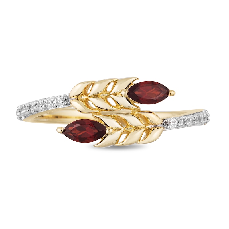 Enchanted Disney Anna Marquise Rhodolite Garnet and 1/10 CT. T.W. Diamond Wheat Wrap Ring in 10K Gold