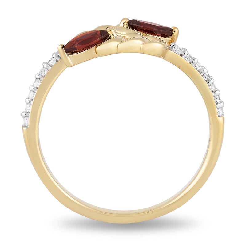 Main Image 4 of Enchanted Disney Anna Marquise Rhodolite Garnet and 1/10 CT. T.W. Diamond Wheat Wrap Ring in 10K Gold