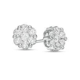 1 CT. T.W. Multi-Diamond Floral Stud Earrings in 10K White Gold