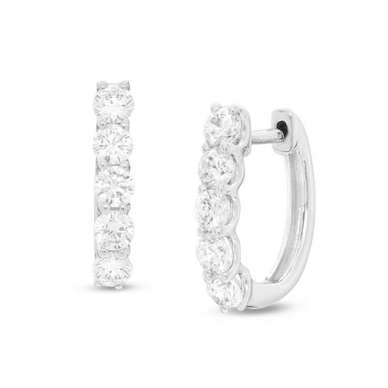 1 CT. T.W. Diamond Five Stone Hoop Earrings in 10K White Gold