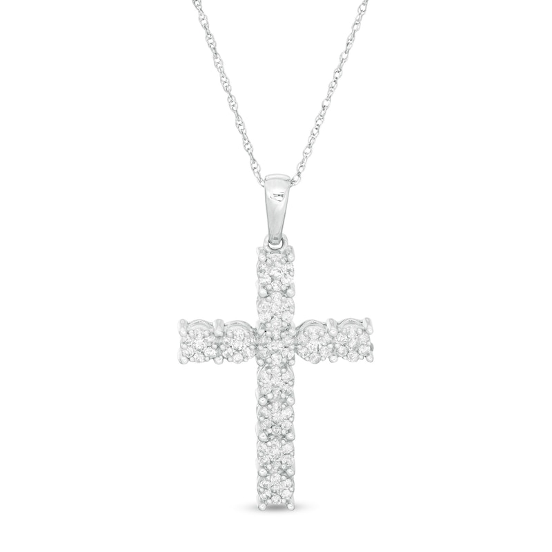Main Image 1 of 1/2 CT. T.W. Composite Diamond Cross Pendant in 10K White Gold
