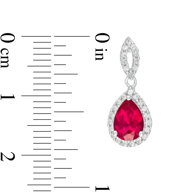 Main Image 3 of Pear-Shaped Lab-Created Ruby and White Sapphire Frame Teardrop Earrings in Sterling Silver