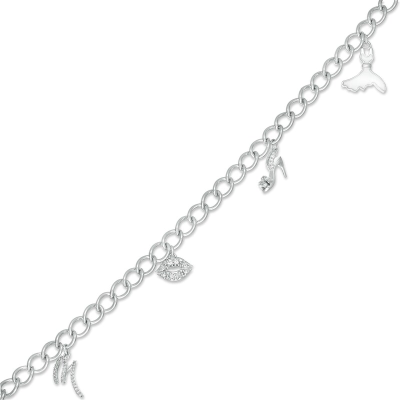 Main Image 1 of Marilyn Monroe™ Collection 1/4 CT. T.W. Diamond Assortment Charm Bracelet in Sterling Silver - 7.5"