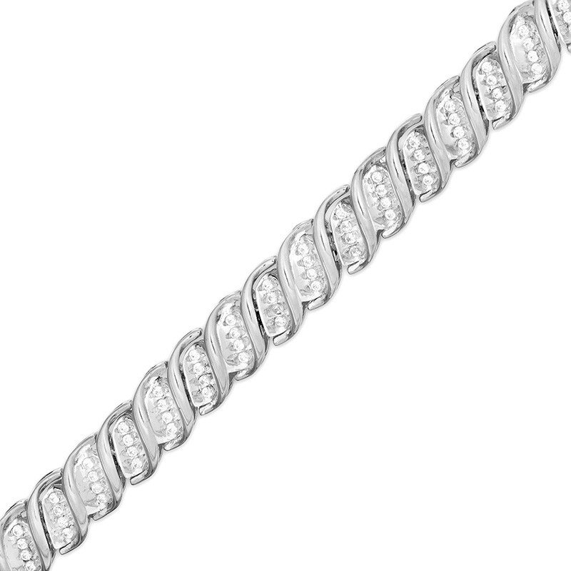 Main Image 1 of 1/2 CT. T.W. Diamond Cascading "S" Link Bracelet in 10K White Gold - 7.25"