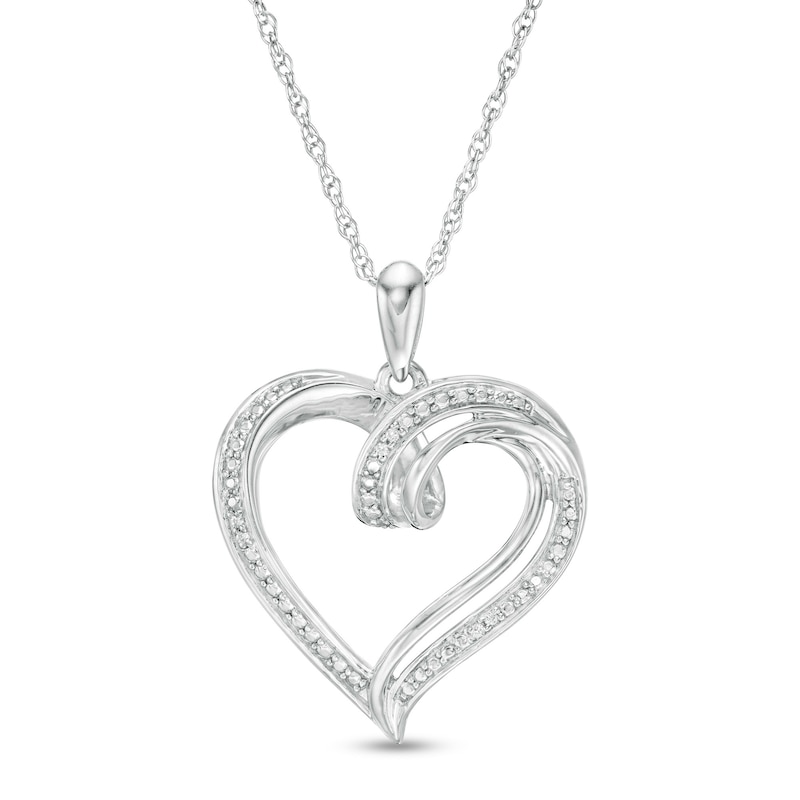 Diamond Swirl Heart Pendant Sterling Silver