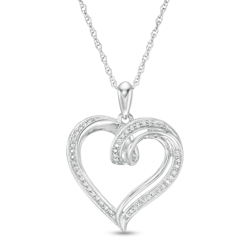 Main Image 1 of Diamond Accent Swirl Loop Heart Pendant in Sterling Silver