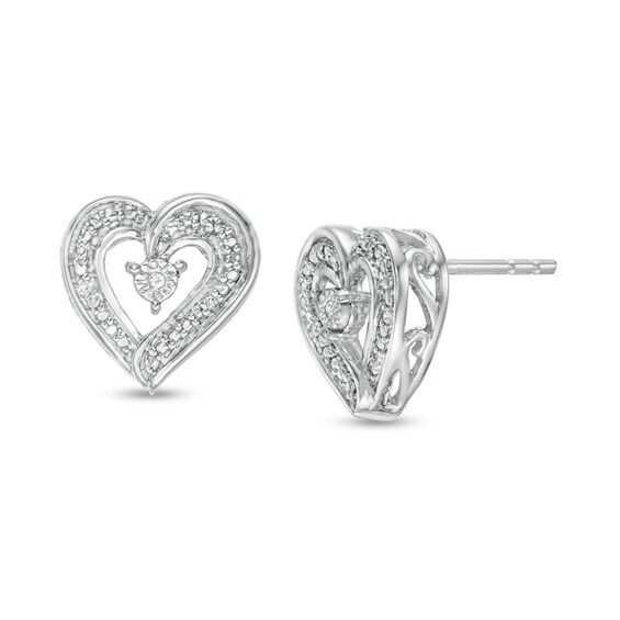 Diamond Accent Swirl Loop Heart Stud Earrings in Sterling Silver Diamond Accent Swirl Loop Heart Stud Earrings in Sterling Silver