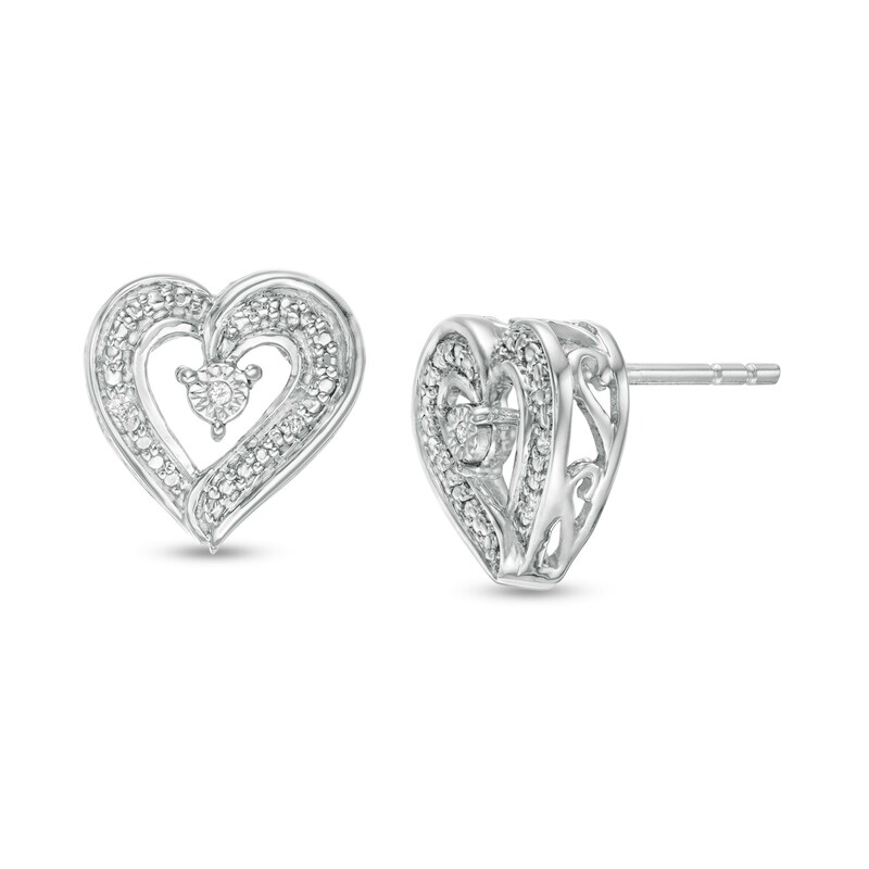 Main Image 1 of Diamond Accent Swirl Loop Heart Stud Earrings in Sterling Silver