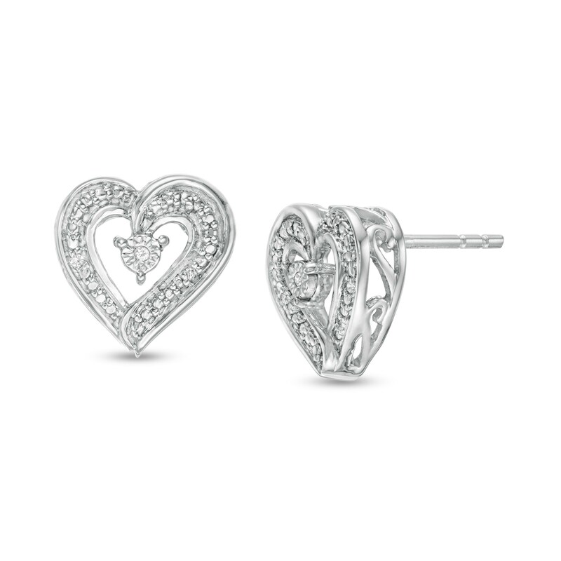 Diamond Accent Swirl Loop Heart Stud Earrings in Sterling Silver